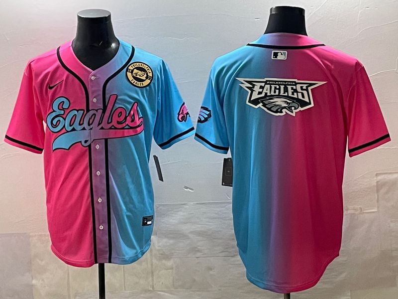 Men 2025 Philadelphia Eagles Blank Blue pink Nike Limited NFL Jersey style 022